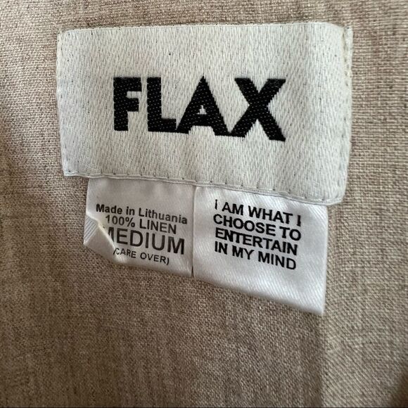 Flax 100% Linen Tan Sleeveless Button-Front Lagenlook Peasant Midi Dress - Picture 7 of 7